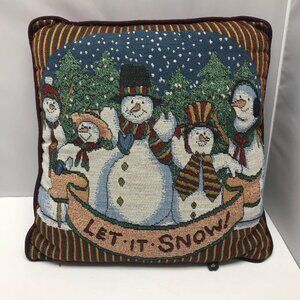 Let It Snow Winter Snowmen Cushion Pillow 14"